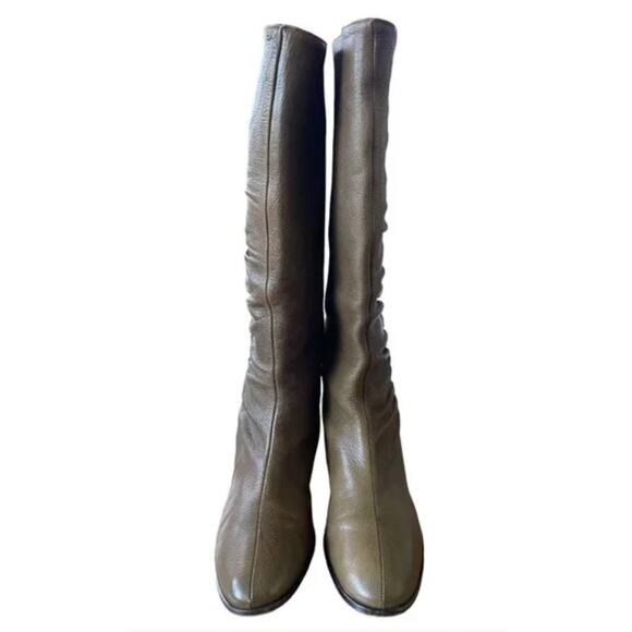 Jimmy Choo 7.5 Ruched LEATHER Riding Boots Knee High Flat Tall Gray Taupe - Picture 4 of 10